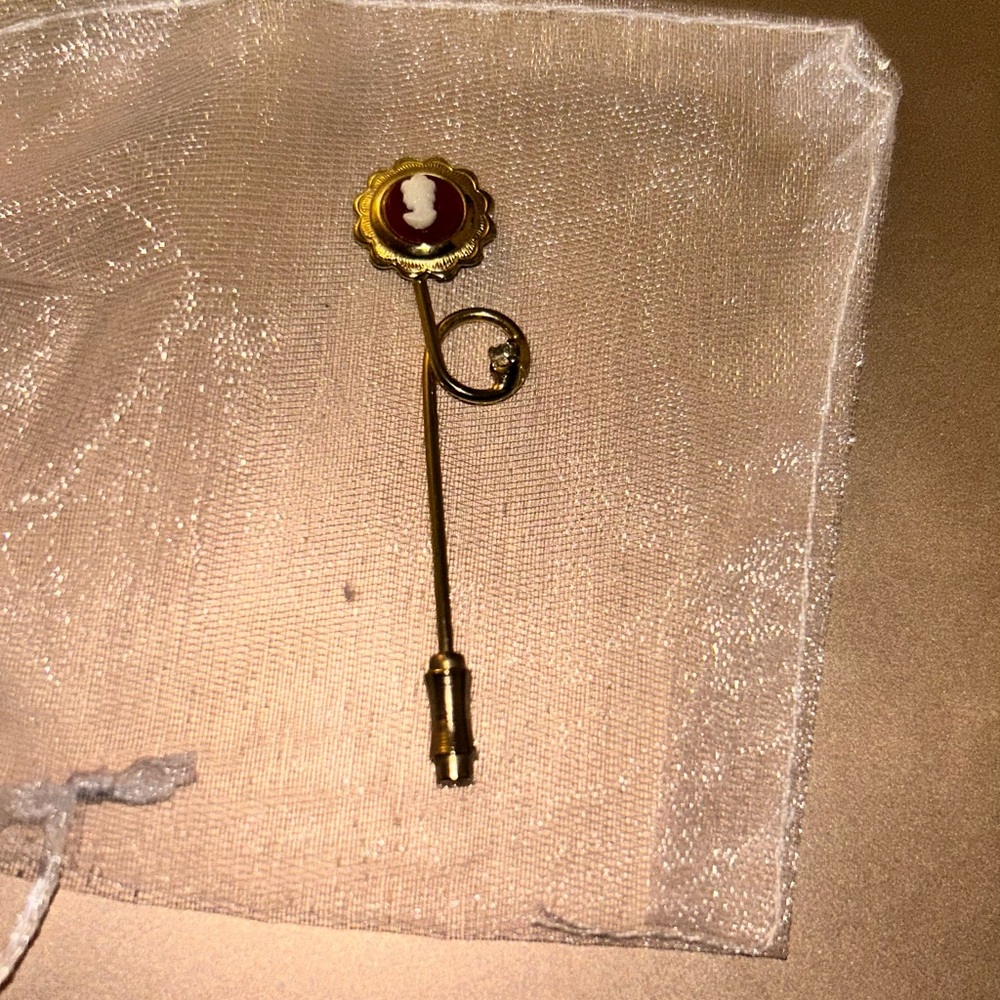 Gold and Red Cameo  stick Brooch
